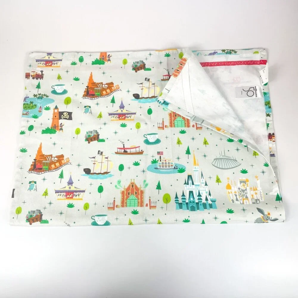 Disney World 50th Anniversary Cotton Tea Towel Featuring Magic Kingdom Park Attr